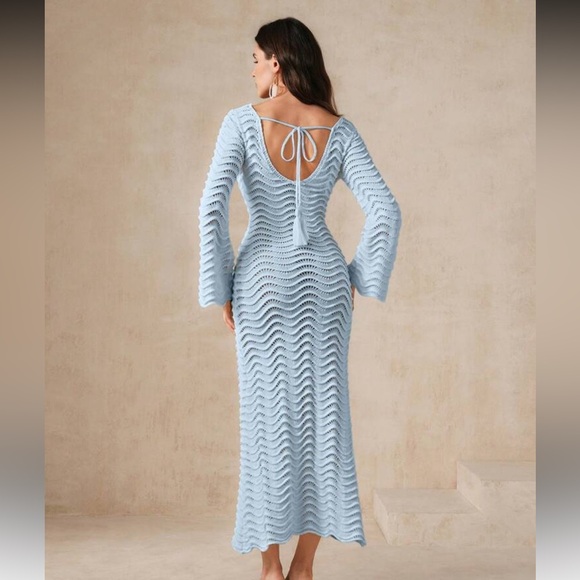 SHEIN Light Blue Wavy Knit Dress - Picture 3 of 7